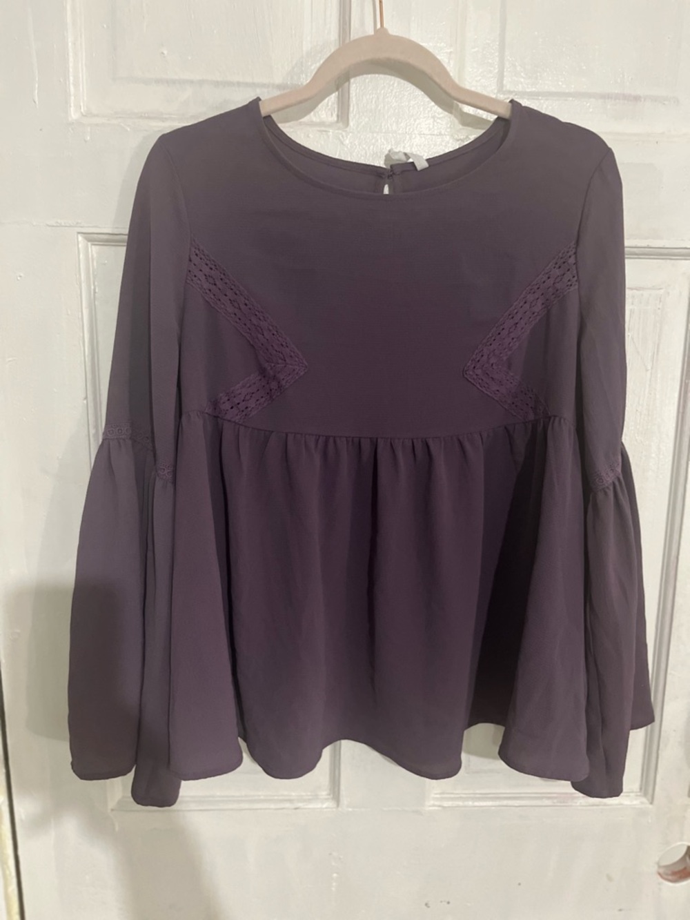 Grayson Threads Plum Peplum Blouse with Lace Insets